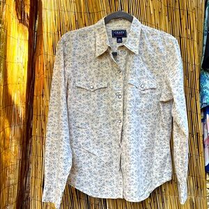 Chaps Women's Cream Floral Button-Up Shirt L